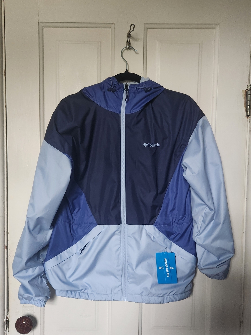 Columbia Women's Light Blue & Navy Hooded Fleece Lined Windbreaker